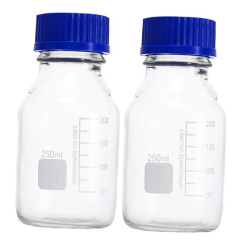 Cabilock 2Pcs Graduated Glass Storage Bottles with Lids Reusable Laboratory Glass Bottles for Safe Sample Handling Leak Design for Chemical Reagents