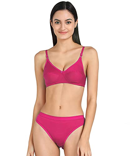 Image of PIBU-Net Bra Panty Set Lingerie Set Full Coverage Non-Padded Non-Wired Honeymoon Set(Pack of 2)(Color -Pink,Black) Model No:174