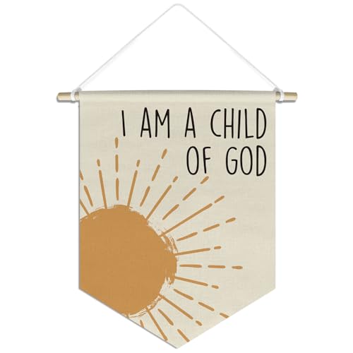 OXW Christian Nursery Wall Art Banner, Bible Verses Wall Decor for Nursery Kids, I am a Child of God, Scripture Hanging Pennant Flag Banner for Church Baby Room Classroom Playroom