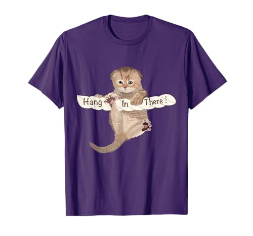 HUMORUS CATS Cute Cat 'Hang In There' Motivational & Inspirational Unisex Adult T-Shirt - Black, Small