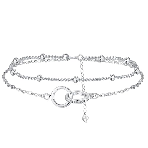 Hifeeled Bracelet Femme Argent Sterling 925 Cercle Romantique Double Chaîne avec Chaîne Perles...