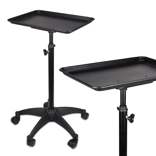 FozsKeylf Rolling Salon Tray, Adjustable Salon Tray on Wheels, Premium Aluminum Tattoo Tray Cart for Spa Clinic, Black