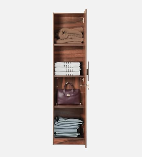 Image of Mintwud Pepperfry Maya 1 Door Wardrobe | Engineered Wood Almirah with 4 Shelves for Clothes Storage | Compact Cupboard for Bedroom, Living Room | 46 cm (L) x 46 cm (W) x 180 cm (H) | Brown Finish