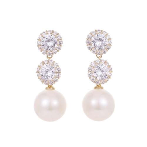Boucles d'oreilles perles moissanite or 14k anti-allergie pendantes