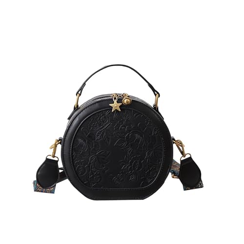 Women's Retro Flower Printing Handbags and Crossbody Bags,Female Purses Quilted Versatile Round Bags Satchel Bags