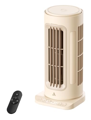 Aecooly Powerful Tower Fan for Bedroom,8000mAh Battery, 21H Max Cooling with Remote Control, 100 Speeds, 1-12H Timer, 60° Oscillation,11 Inch Portable Desk Fan for Home,Office - Beige
