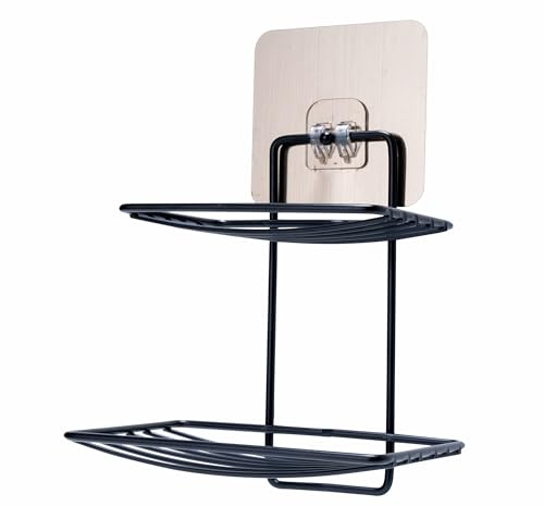 Image of Boniry Wall Mounted Double Layer soap Dish Holder Stainless Steel Wall Hanging Soap Storage Rack for Kitchen Bathroom-with Self Adhesive Magic Sticker (Black)
