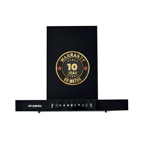 Image of Amplesta Sereno 75CM Chimney for Kitchen Auto Clean 1350 m3 /hr Vertical Wall Mounted Kitchen Chimney for Home Filterless Two Way Suction Touch & Gesture Control (Sereno MS AC FL 75 BK)