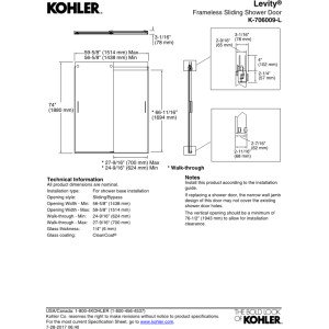 Kohler Levity® Sliding Shower Door, 74-In H X 56-5/8 - 59-5/8-In W, With 1/4-In Thick Crystal Clear Glass With Vertical Blade Handles, Matte Nickel #TOP2