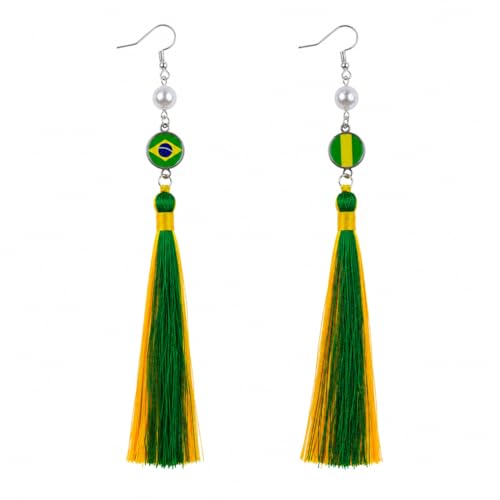 Premium Handmade Brazil Flag Tassel Dangle Festival Earrings for Women Luxury Silver Plated Jewelry Vacation Carnival