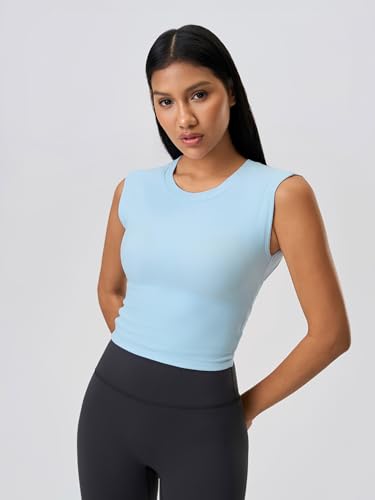 Image of ABOCIW Women Twist Back Workout Top with Built in Bra Cap Sleeve Pilates Yoga Crop Top Athletic Gym Shirt
