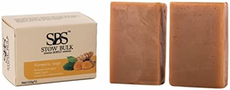 STOW BULK 2 Pieces Turmeric Soap W/Shea Butter, Hyaluronic Acid, Vitamins, Retinol, Collagen, Olive Oil - Natural Soap for Cleansing & Moisturizing, 4.2 Ounces