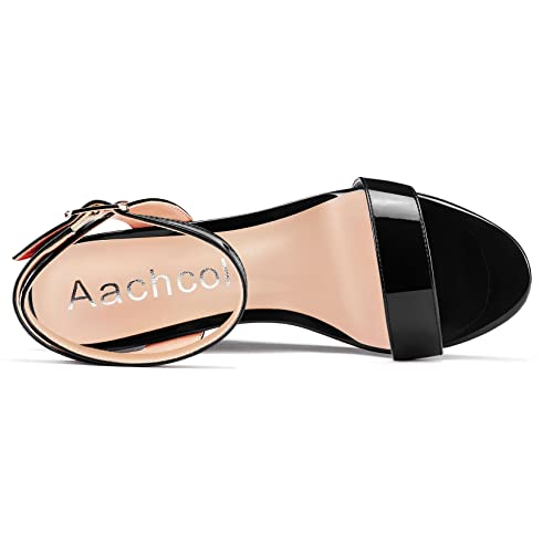 Image of Aachcol Women Platform Wedge Sandals Round Peep Open Toe Ankle Strap Slingback Two-Piece Chunky Block High Heel Dress Shoes Pumps Party Patent 4 Inch
