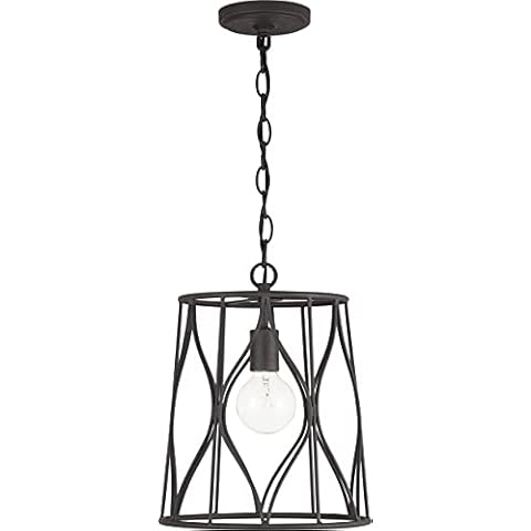 Austin Allen 9F368A Quill Transitional Geometric Ogee Pattern Metal Cage Pendant Lighting Fixture, 1-Light 100 Watt, 14" H x 11" W, Rustic Iron Cover