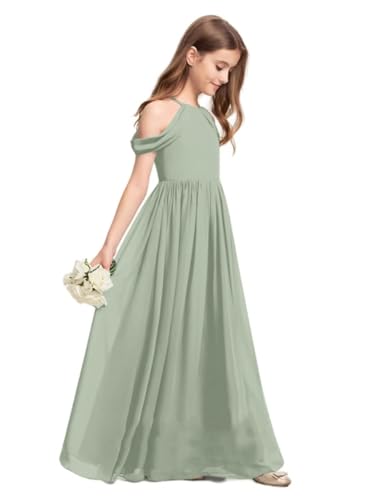 Off-Shoulder Chiffon Junior Bridesmaid Dresses Halter Long Flower Girl Dress for Teen Girls Party Pageant Gowns
