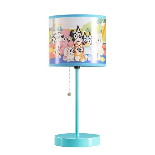Bluey Table Lamp for Kids Stick Lamp with Printed Shade & Pull Chain Bedroom or Nursery Nightstand Lighting Official Bluey Merchandise