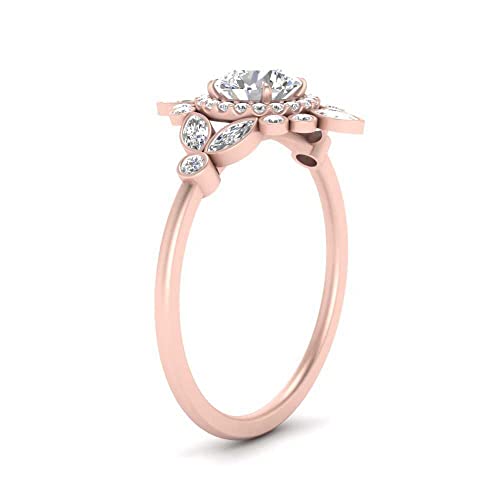 Image of 55Carat Choose Your Gemstone Round Halo Floral Engagement Ring Rose Gold Plated Round Shape Vintage Engagement Rings Everyday Jewelry Wedding Jewelry Handmade Gifts for Wife US Size 4 to 12