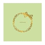 写真台紙 2面四切 四つ切【りぼん柄 若草色 Anniversary ゴールド箔 中枠白色】2面大きいサイズ 手作り 無地 中枠付き アルバム 結婚 七五三 ベビー 成人式 お祝い 結婚祝い 出産 婚礼 お宮参り 753 集合写真 四切 四つ切り クラウンハート 日本製 (若草色)