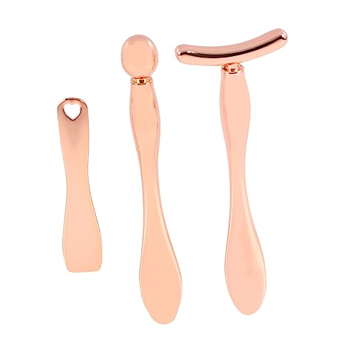 SAFIGLE 3 Piezas palo de masaje de crema de ojos Roller para la cara facial pequeño herramientas de maquillaje cuchara de masaje ocular Aleación de zinc Golden