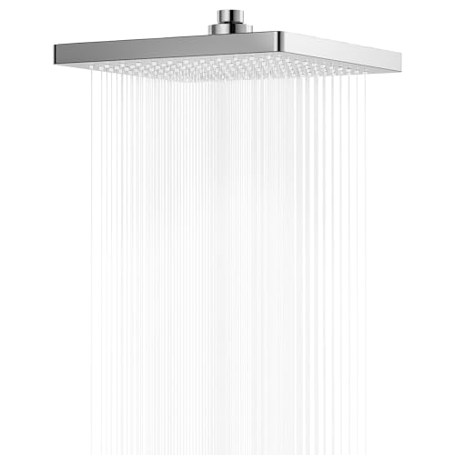 FRIYOYA Square Rainfall Shower Head 8 Inch, Stainless Steel Cover Rain Shower Heads, Fixed Waterfall Shower Head High Pressure, Replacement Showerhead with Universal Fitting Chrome
