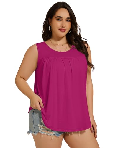 Image of Women Plus Size Tank Top Casual Summer Tops Loose Fit Sleeveless T Shirts Trendy Crewneck Tunic Tees 2026