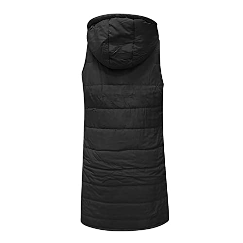 Woshuai Womens Long Down Puffer Vest With Hood,Warm Oversized Thick Fleece Cotton Winter Gilet Parka Jacket Coat Sleeveless Black #TOP3