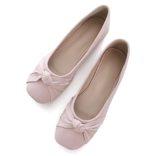 Hee grand Women Square Toe Ballet Flats Shoes Bowknot Dressy Shoes Casual Suede Slip-On Loafers4