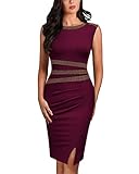 AISIZE Women's 50s Vintage Sleeveless Contrast Tape Cocktail Party Pencil Dress XX-Large A-Burgundy