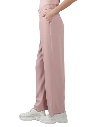 Image of VERO Moda Women's Relaxed 'Desk-to-Dinner' Straight Fit High Rise Stretch Formal Trousers | Formal Pants for Women