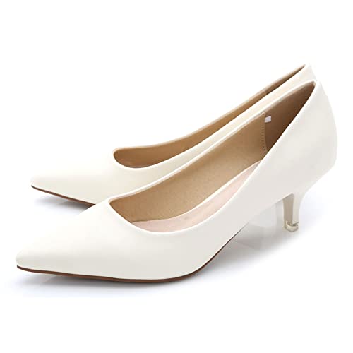 Image of Women's Low Kitten Heel Pumps Classic Fashion Dress Pumps Simple Heeled Shoes for Office Work