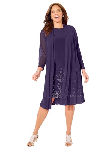 Catherines Women's Plus Size Beaded Trim Jacket Dress Set