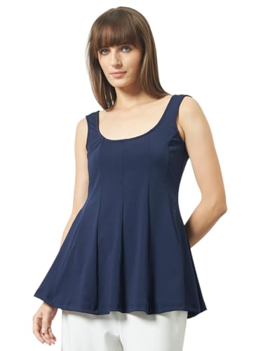 Image of Trend Arrest.ed Women's Polyester Sculpt Flare Top | Stretchable Sleeveless Fit & Flare Blouse with Scoop Back