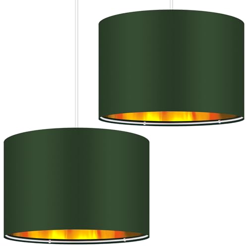 Weewooday 2 Pack Green Lampshade for Ceiling 12" Modern Golden Inner Drum...