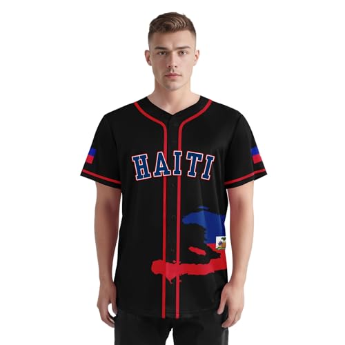 Camiseta de Béisbol haitiana para hombre, mujer y jóvenes, personalizada, transpirable con botón y diseño de la bandera de Haití miniatura 2