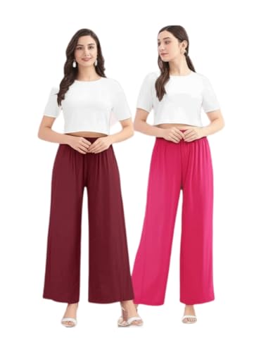 Image of Set of 2 Soft Reyon Cotton Regular Palazzo for Womens and Girls Combo Pack