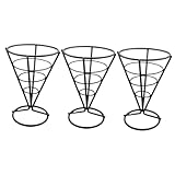 Housoutil Soporte para Papas Fritas de Acero Inoxidable Negro Cesta para Conos de Papas Fritas 3 Piezas Expositor de Snacks para Bar y Restaurante Adecuado para Aperitivos y Comida