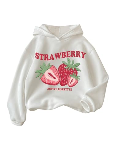 Floerns Girl's Strawberry Print Long Sleeve Pullover Kids Hoodie Sweatshirts Fall Clothes