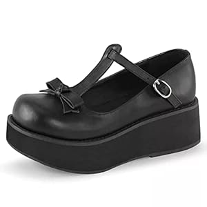 Womens Mary Jane Schoenen Boog Hart T-Strap Lolita Platform Schoenen Ronde Teen Jurk Pumps Schoenen (Color : Black 2…