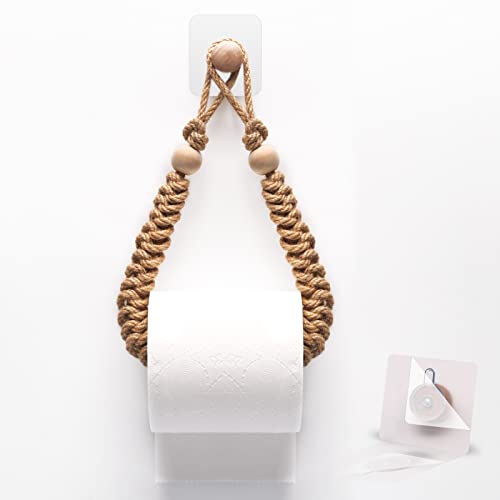 funvce Toilettenpapierhalter 0hne Bohren，Vintage Jute Seil Klopapierhalter, Selbstklebender WC Papier Halterung Stehend für Baddekorationen, Handtuchhalter