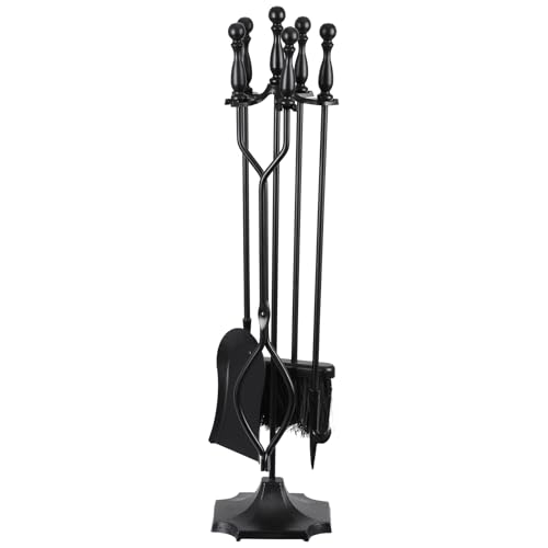 Smartxchoices Juego de herramientas para chimenea, 5 piezas, juego de póquer para chimenea interior, kit resistente para chimenea al aire libre, accesorios para chimenea con mango de hierro forjado
