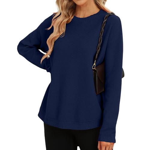 DB MOON Women Crewneck Long Sleeve Knitted Sweater 2025 Loose Fit Soft Solid Pullover2