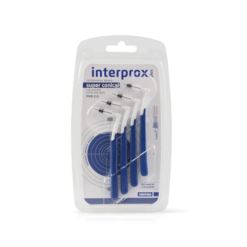 Interprox Plus Super Conical 4 Scovolini, Anti-Placca e Anti-Carie, indicato per spazi interprossimali piú grandi (PHD 2.0), Collo 90 gradi, indicato per i denti posteriori.