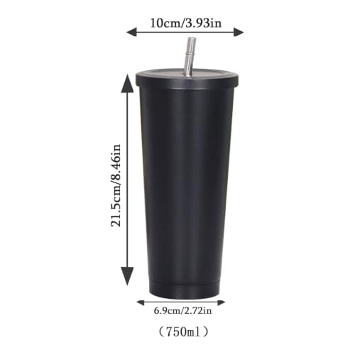Image of NYRWANA Double Wall Vacuum Insulated Travel Stainless Steel Flask Tumbler with Steel Straw and Lid Hot and Cold Sipper (Black, 750 ml)