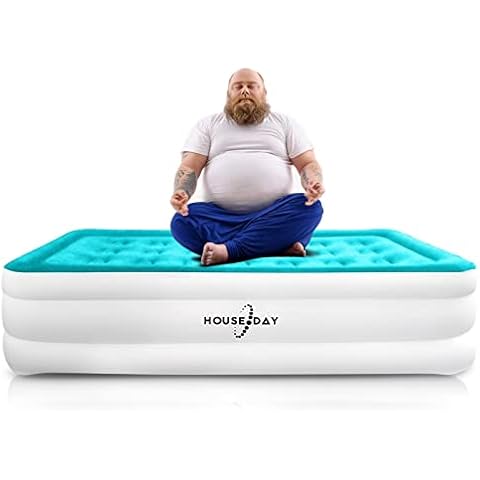 HOUSE DAY Single Size Air Bed, Inflatable bed with Built-in Pump for 3 Mins Inflation Comfortable Air Mattress with Soft Flocked Surface Blow Up Bed Suit for Home Camping, 188x99x46cm Cover