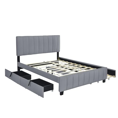 Merax Queen Upholstered Platform Bed with Drawers and Twin XL Trundle - Image 4