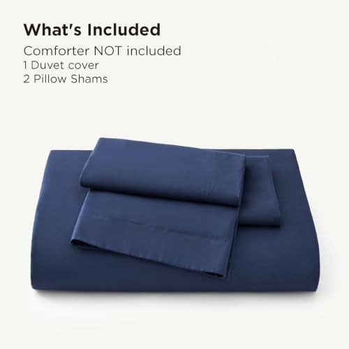 Image of Bedsure PureWoven Cooling Duvet Cover, Ideal for Hot Sleepers, Queen Size | 100% Viscose Derived from Bamboo, Lightweight & Silky Soft, Breathable Moisture-Wicking Bedding Set, 3 Pieces, Navy