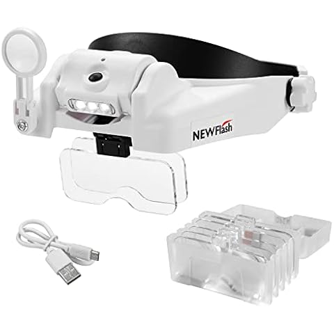 NEW FLASH Headband Magnifier with LED Light, USB Rechargeable Handsfree Head Mount Magnifying Glasses Loupe with 6 Detachable Lens for Close Work Reading Jewelry Crafts Electronic Repair 406202 Cover