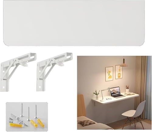 Wall Mounted Floating Folding Table for JNHWll Spaces White 60 * 40cm Fold Down Dining Tables Foldable Hanging Workbench Drop Leaf Wall Desk for Bar and Computer