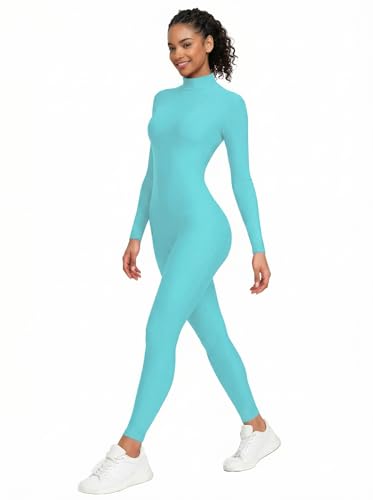 Image of Adult High Neck Long Sleeve Dance Unitard for Women Bodysuits Full Body Leotard Spandex Catsuit