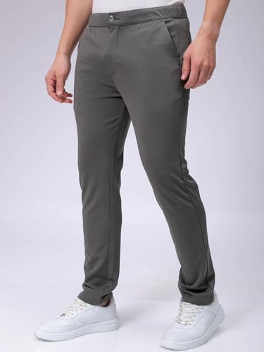 Image of The Indian Garage Co Men Slim Fit Solid Mid-Rise Stretchable Knitted Jogger Trousers